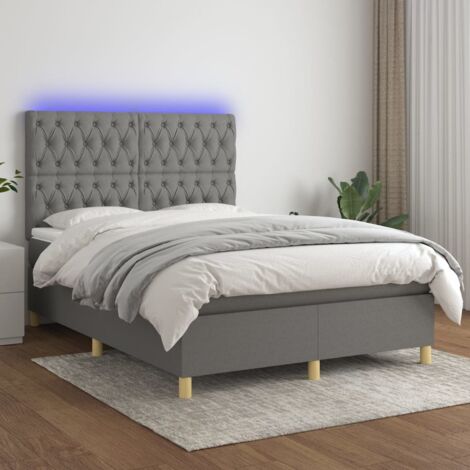vidaXL Letto a Molle Materasso e LED Grigio Scuro 140x190cm in Tessuto