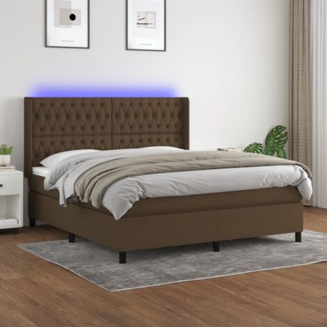 vidaXL Letto a Molle Materasso e LED Marrone Scuro 160x200 cm Tessuto