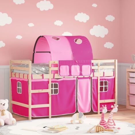 vidaXL Letto a Soppalco con Tunnel Bambini Rosa 90x190cm Massello Pino