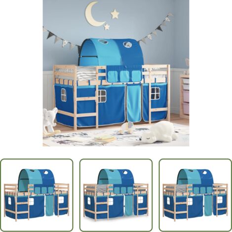 vidaXL Letto a soppalco in legno -  Letto a Soppalco con Tunnel Bambini Blu 80x200cm Massello Pino