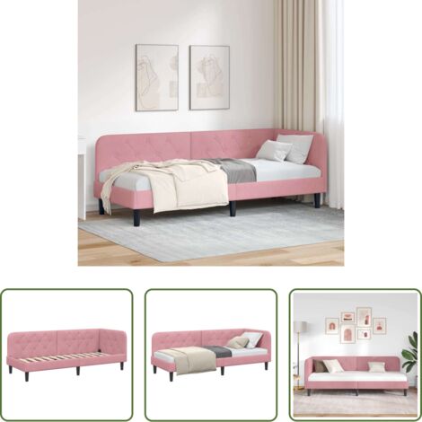 vidaXL Letto angolare velluto -  Cornice del letto ad angolo Rosa 80 x 200 cm Velluto