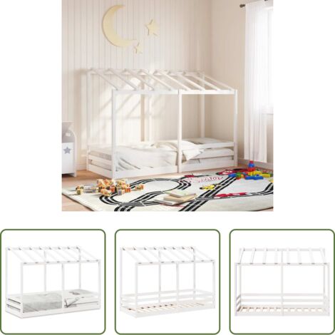 vidaXL Letto bambino -  Letto per Bambini con Tetto Bianco 75x190cm Legno Massello Pino