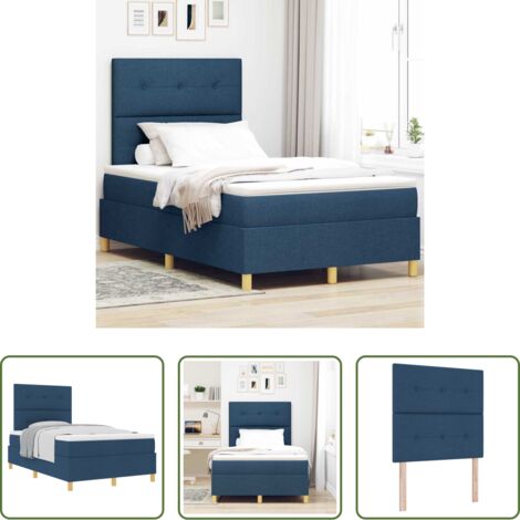 vidaXL Letto box spring -  Letto a molle con materasso Blu 120 x 200 cm Tessuto