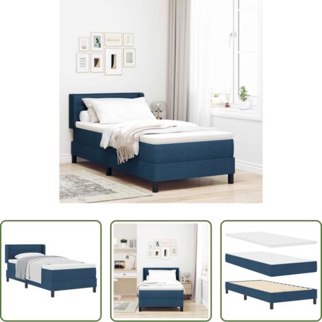 vidaXL Letto box spring -  Letto a molle con materasso Blu 200 x 100 cm Tessuto