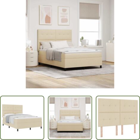 vidaXL Letto box spring -  Letto a molle con materasso Crema 140 x 200 cm Tessuto