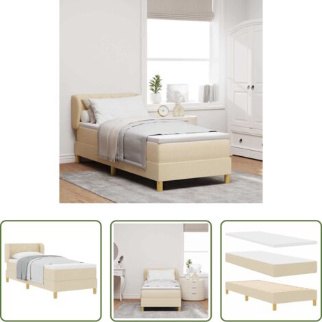 vidaXL Letto box spring -  Letto a molle con materasso Crema 80 x 200 cm Tessuto