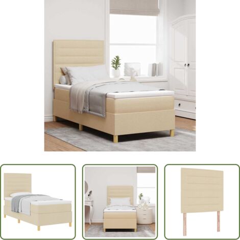 vidaXL Letto box spring -  Letto a molle con materasso Crema 90 x 200 cm Tessuto