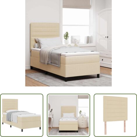 vidaXL Letto box spring -  Letto a molle con materasso Crema 90 x 200 cm Tessuto