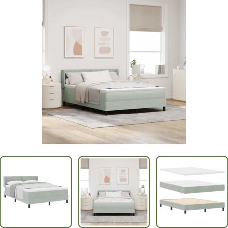 vidaXL Letto box spring -  Letto a molle con materasso Grigio chiaro 190 x 140 cm Velluto