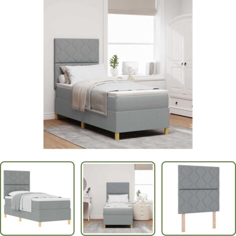 vidaXL Letto box spring -  Letto a molle con materasso Grigio chiaro 80 x 200 cm Tessuto