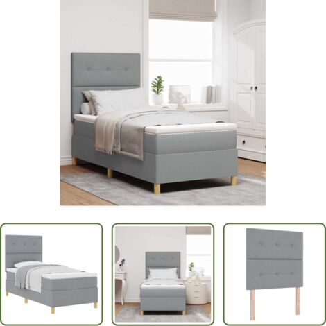 vidaXL Letto box spring -  Letto a molle con materasso Grigio chiaro 90 x 190 cm Tessuto