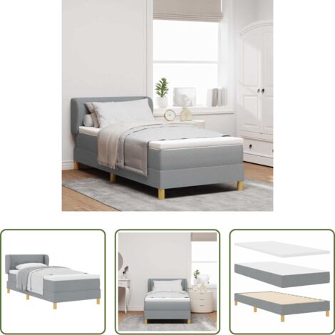 vidaXL Letto box spring -  Letto a molle con materasso Grigio chiaro 90 x 200 cm Tessuto
