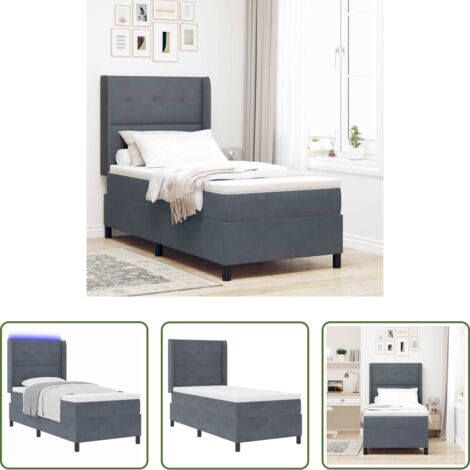 vidaXL Letto box spring -  Letto a molle con materasso Grigio scuro 100 x 200 cm Velluto