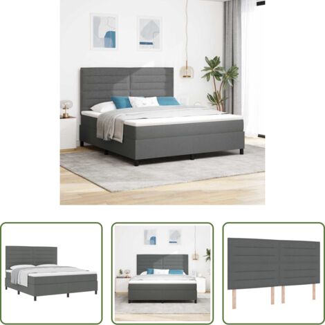 vidaXL Letto box spring -  Letto a molle con materasso Grigio scuro 180 x 200 cm Tessuto