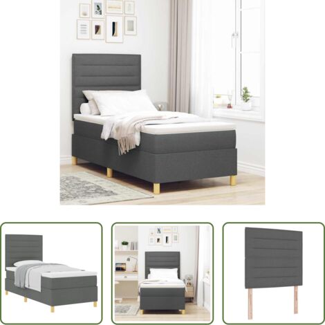 vidaXL Letto box spring -  Letto a molle con materasso Grigio scuro 80 x 200 cm Tessuto