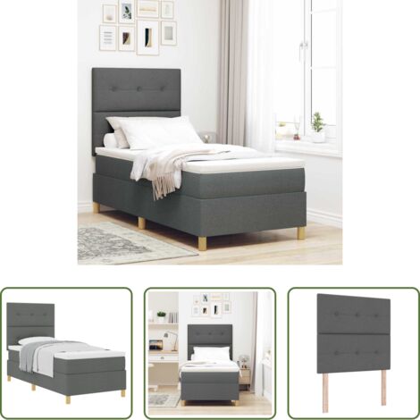 vidaXL Letto box spring -  Letto a molle con materasso Grigio scuro 80 x 200 cm Tessuto