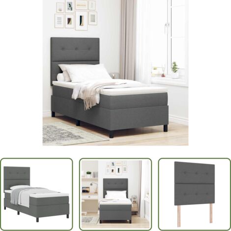 vidaXL Letto box spring -  Letto a molle con materasso Grigio scuro 80 x 200 cm Tessuto