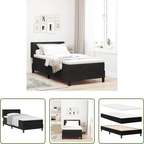 vidaXL Letto box spring -  Letto a molle con materasso Nero 200 x 90 cm Velluto