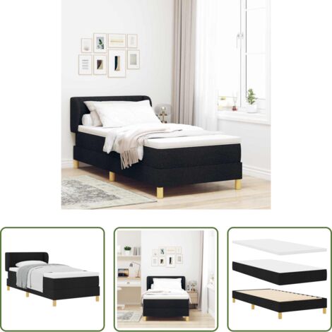 vidaXL Letto box spring -  Letto a molle con materasso Nero 90 x 200 cm Tessuto