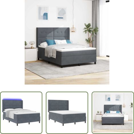 vidaXL Letto box spring -  Letto a molle con testiera Grigio scuro 140 x 190 cm Velluto