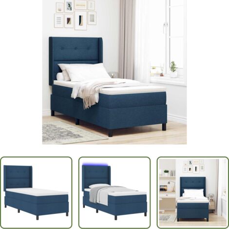 vidaXL Letto box spring -  Letto a Sorgente LED con materasso Blu 80 x 200 cm Tessuto