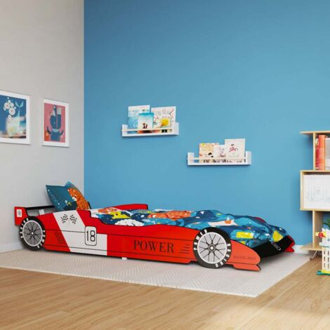 vidaXL Letto Cameretta per Bambini Auto da Corsa Comodo Robusto Divertente Sicuro Lettino Arredi Casa Bimbi MDF 90x200 cm Blu/Rosso