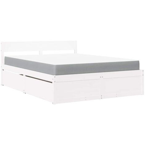 vidaXL Letto Cassetti e Materasso Bianco 140x200cm Legno Massello Pino