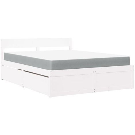vidaXL Letto Cassetti e Materasso Bianco 160x200cm Legno Massello Pino