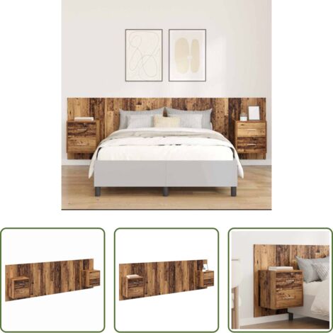 vidaXL Letto con armadietto -  Testata con Comodino 3 pcs Legno vecchio Legno multistrato