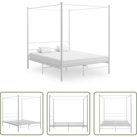 vidaXL Letto con baldacchino -  Letto a Baldacchino Bianco in Metallo 160x200 cm