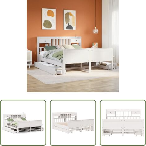 vidaXL Letto con base a doghe -  Giroletto con Libreria senza Materasso 180x200 cm in Legno Pino