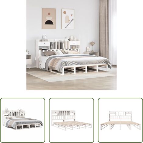 vidaXL Letto con base a doghe -  Giroletto con Libreria senza Materasso 180x200 cm in Legno Pino