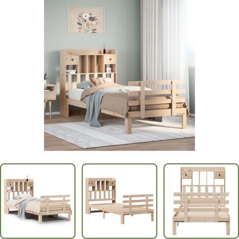 vidaXL Letto con base a doghe -  Giroletto con Libreria senza Materasso 75x190 cm in Legno Pino