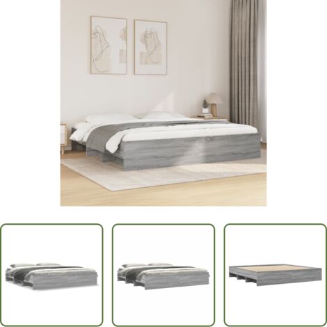 vidaXL Letto con base a doghe -  Giroletto Grigio Sonoma 200x200 cm in Legno Multistrato