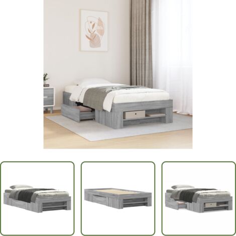 vidaXL Letto con base a doghe -  Giroletto Grigio Sonoma 75x190 cm in Legno Multistrato