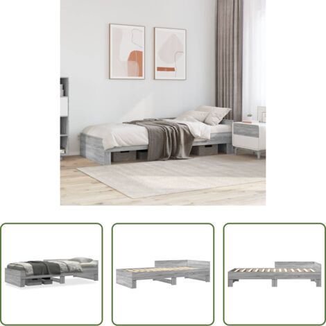 vidaXL Letto con base a doghe -  Giroletto Grigio Sonoma 75x190 cm in Legno Multistrato
