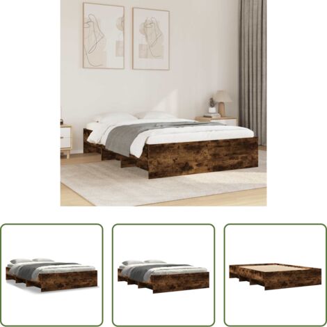 vidaXL Letto con base a doghe -  Giroletto Rovere Fumo 135x190 cm in Legno Multistrato