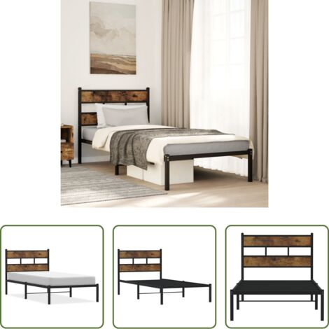 vidaXL Letto con base a doghe -  Giroletto senza Materaso in Metallo Rovere Fumo 107x203 cm
