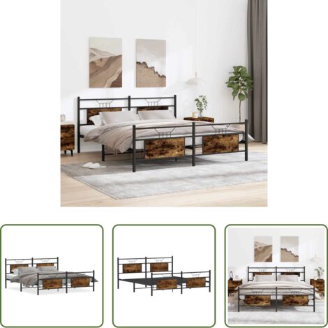 vidaXL Letto con base a doghe -  Giroletto senza Materaso in Metallo Rovere Fumo 160x200 cm