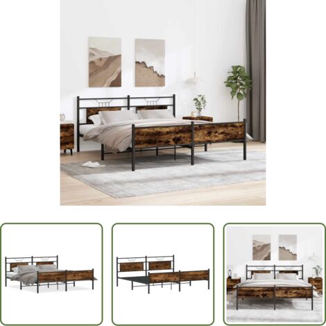 vidaXL Letto con base a doghe -  Giroletto senza Materaso in Metallo Rovere Fumo 160x200 cm