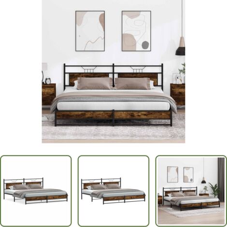 vidaXL Letto con base a doghe -  Giroletto senza Materaso in Metallo Rovere Fumo 193x201 cm