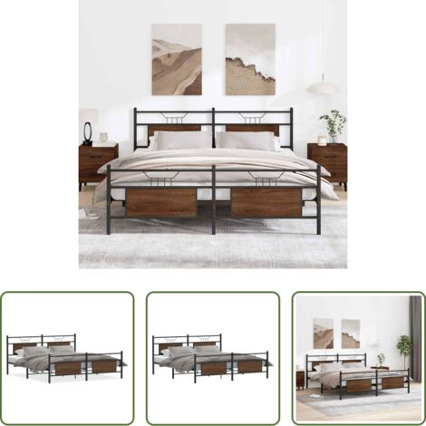 vidaXL Letto con base a doghe -  Giroletto senza Materaso in Metallo Rovere Marrone 183x213 cm