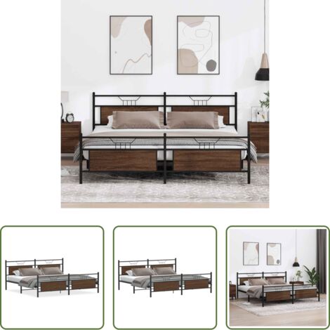 vidaXL Letto con base a doghe -  Giroletto senza Materaso in Metallo Rovere Marrone 193x201 cm