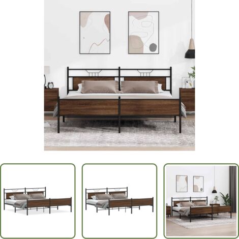 vidaXL Letto con base a doghe -  Giroletto senza Materaso in Metallo Rovere Marrone 193x201 cm