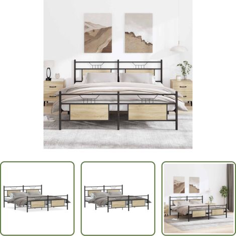 vidaXL Letto con base a doghe -  Giroletto senza Materaso in Metallo Rovere Sonoma 183x213 cm