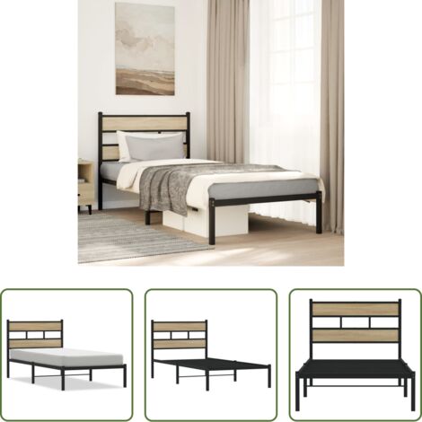vidaXL Letto con base a doghe -  Giroletto senza Materaso in Metallo Rovere Sonoma 90x190 cm