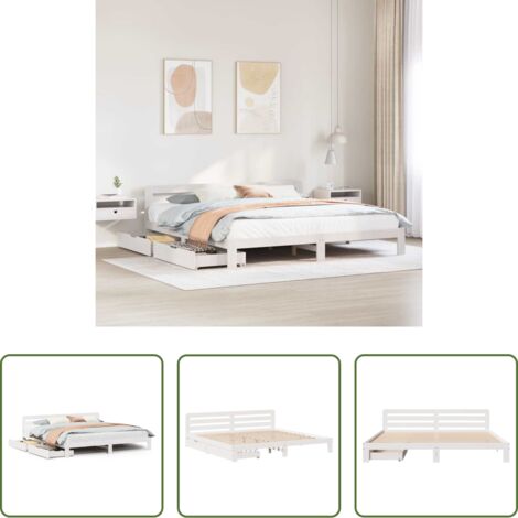 vidaXL Letto con base a doghe -  Giroletto senza Materasso Bianco 180x200 cm Legno Massello Pino