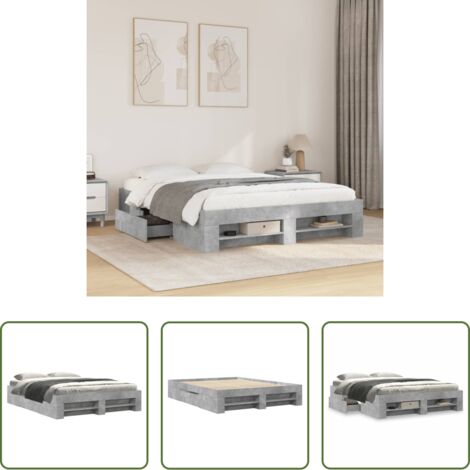 vidaXL Letto con base a doghe -  Giroletto senza Materasso Grigio Cemento 160x200cm Truciolato