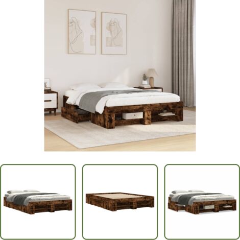 vidaXL Letto con base a doghe -  Giroletto senza Materasso Rovere Fumo 120x190 cm in Truciolato