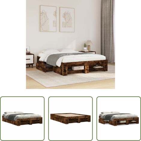 vidaXL Letto con base a doghe -  Giroletto senza Materasso Rovere Fumo 120x200 cm in Truciolato